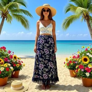 VTG Indira Women M Fairy Grunge Gypsie Asymmetrical MaxiSkirt Floral Reversible